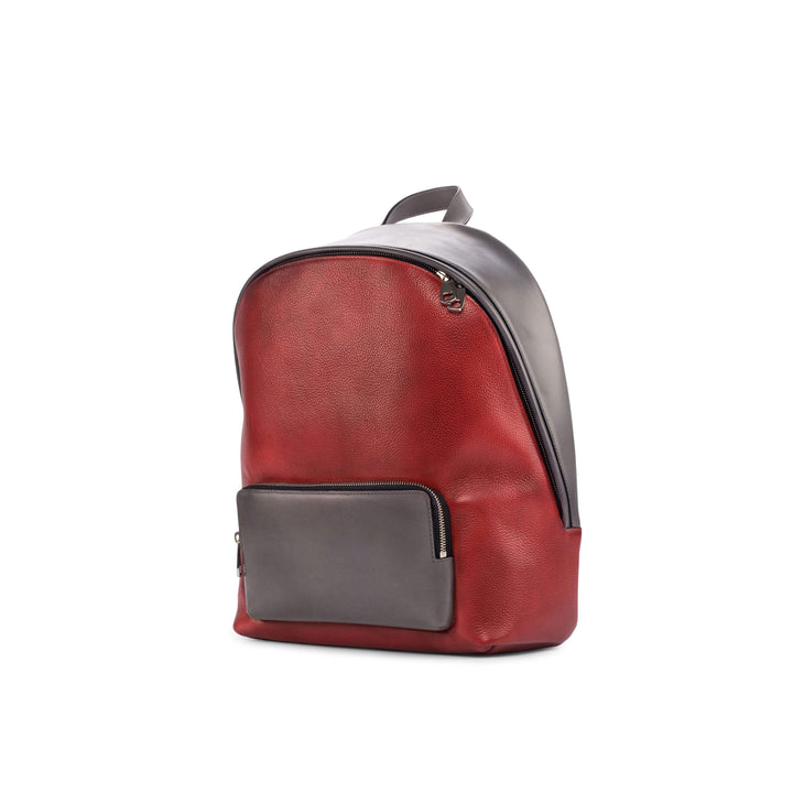 Backpack Bag Leather Grey Red 4432 3- MERRIMIUM