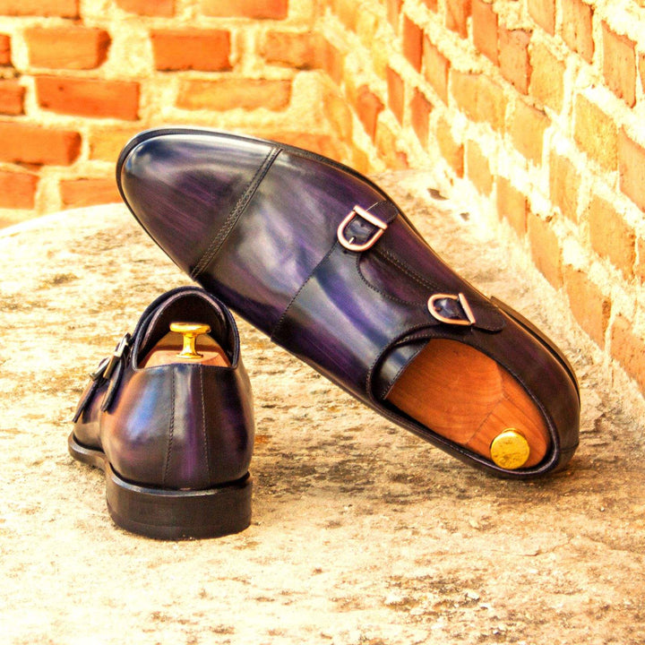 Men's Double Monk Shoes Patina Leather Violet 3425 1- MERRIMIUM--GID-1531-3425