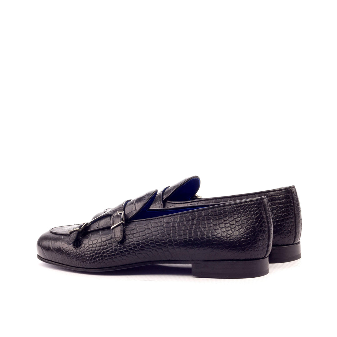 Men's Double Monk Slippers Leather Black 3358 4- MERRIMIUM