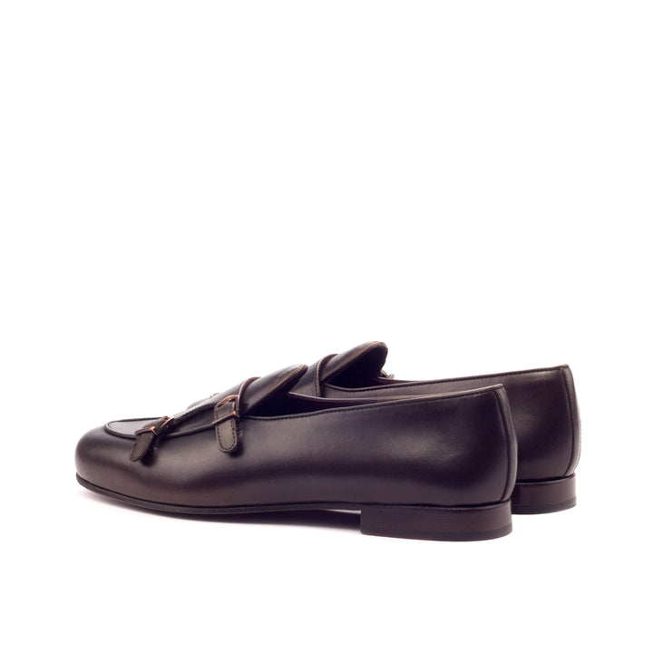 Men's Double Monk Slippers Leather Dark Brown 3348 3- MERRIMIUM