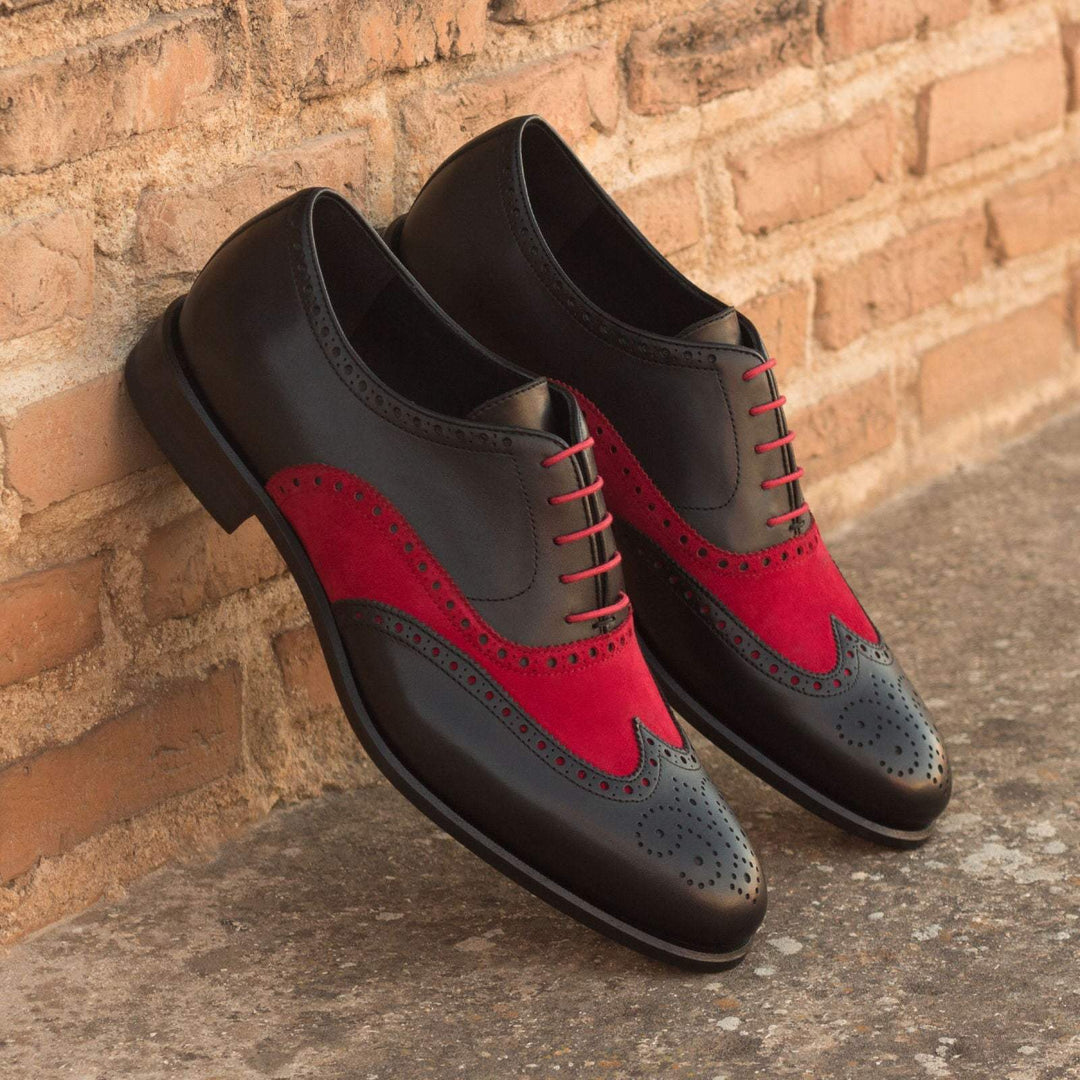 Men's Full Brogue Shoes Leather Black Red 3126 1- MERRIMIUM--GID-1369-3126