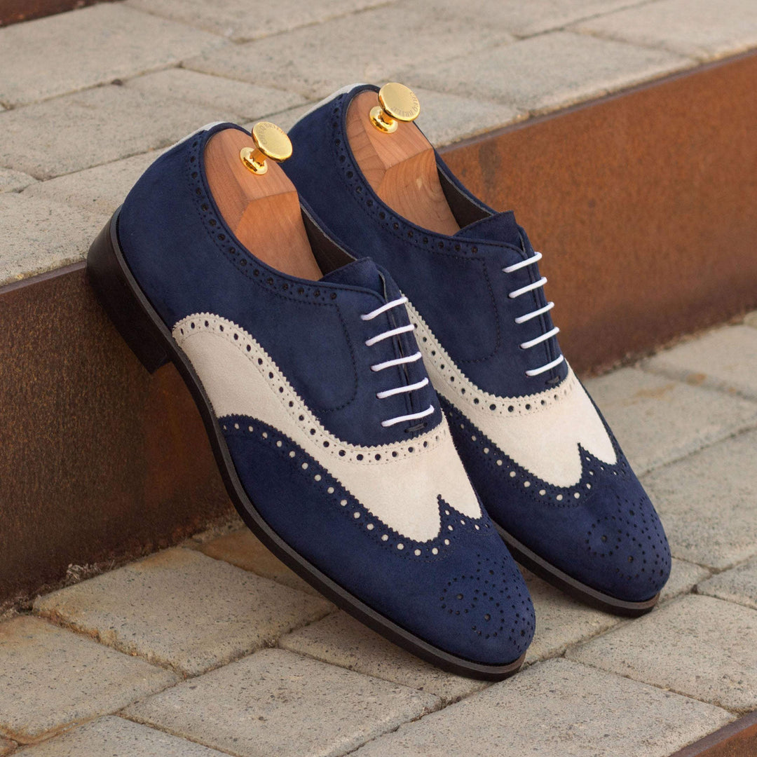 Men's Full Brogue Shoes Leather Blue White 3400 1- MERRIMIUM--GID-1369-3400