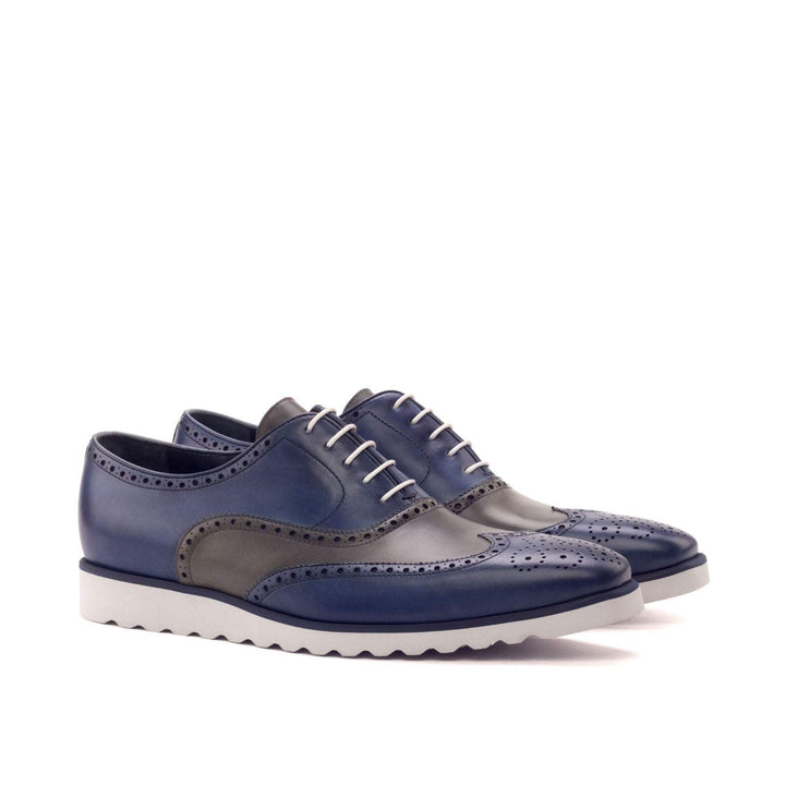 Men's Full Brogue Shoes Leather Grey Blue 3013 3- MERRIMIUM