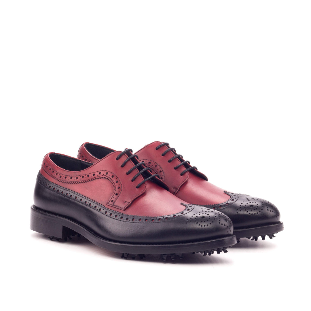 Men's Longwing Blucher Golf Shoes Leather Black Red 3445 3- MERRIMIUM