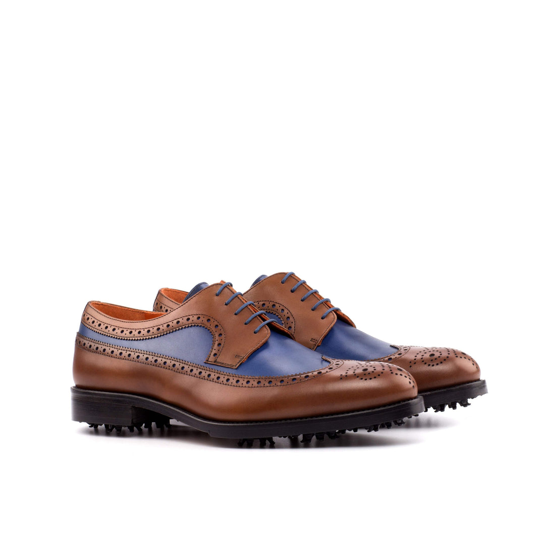 Men's Longwing Blucher Golf Shoes Leather Brown Blue 3965 3- MERRIMIUM