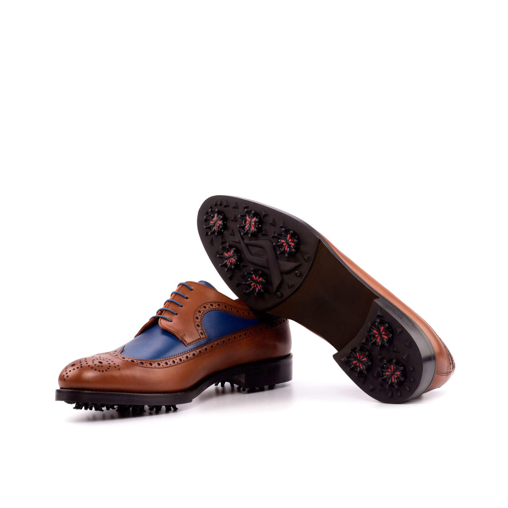Men's Longwing Blucher Golf Shoes Leather Brown Blue 3965 2- MERRIMIUM