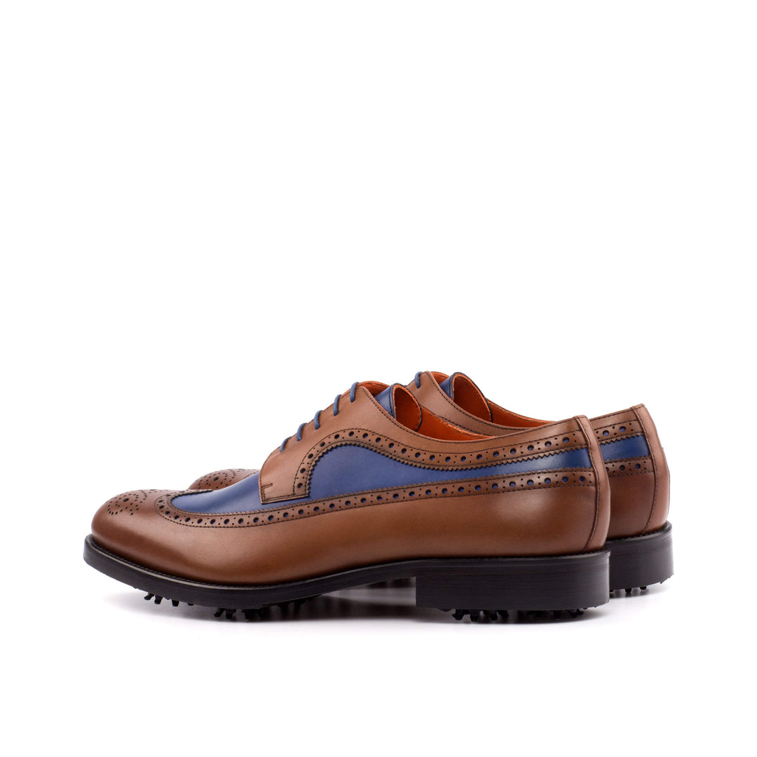 Men's Longwing Blucher Golf Shoes Leather Brown Blue 3965 4- MERRIMIUM