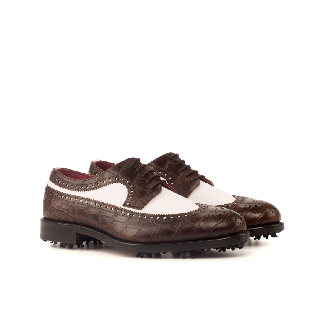 Men's Longwing Blucher Golf Shoes Leather Brown White 3732 3- MERRIMIUM