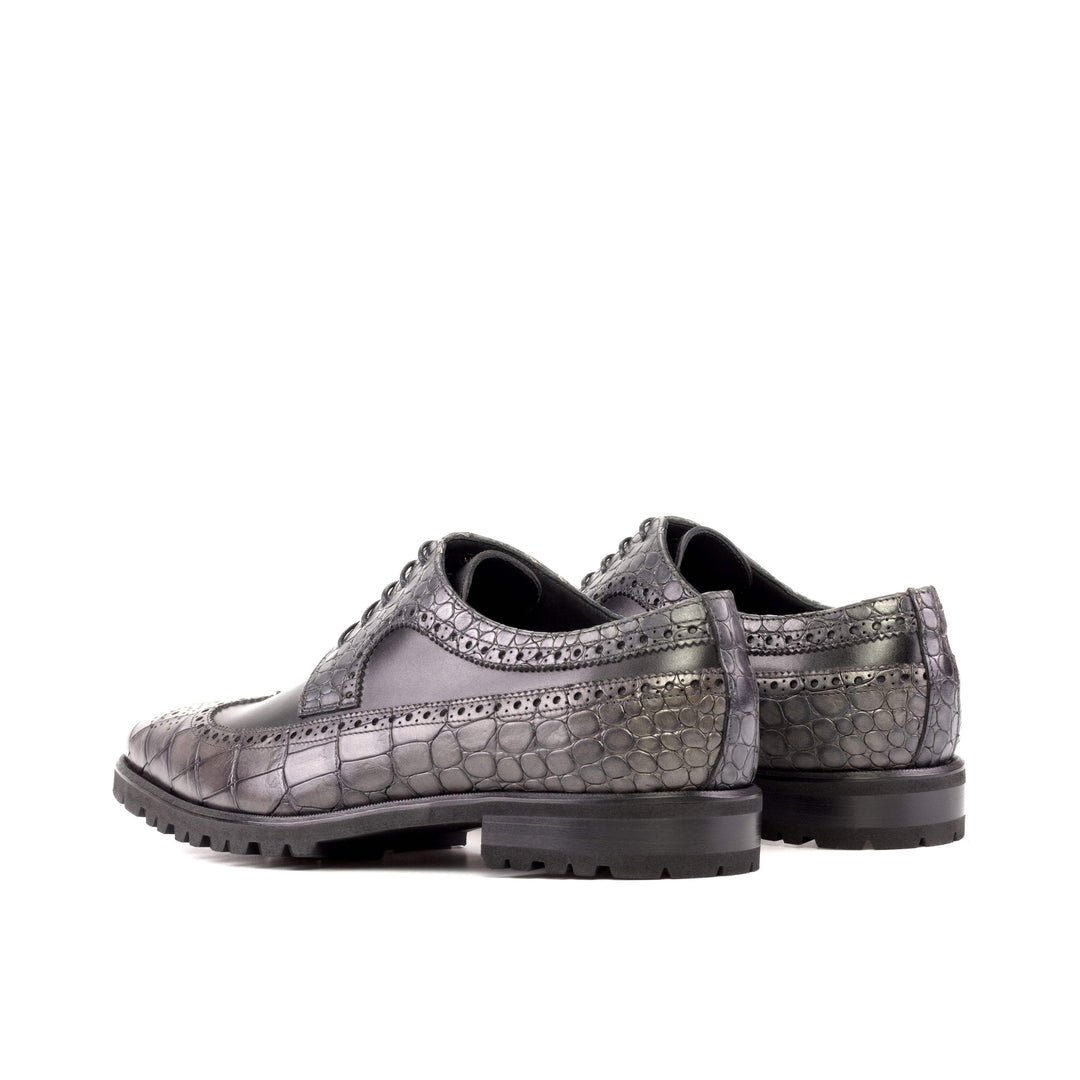 Men's Longwing Blucher Shoes Leather Black Grey 5222 4- MERRIMIUM