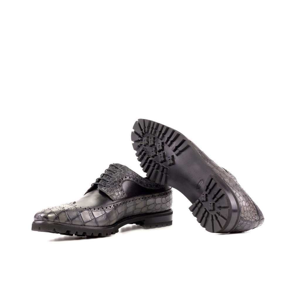 Men's Longwing Blucher Shoes Leather Black Grey 5222 2- MERRIMIUM
