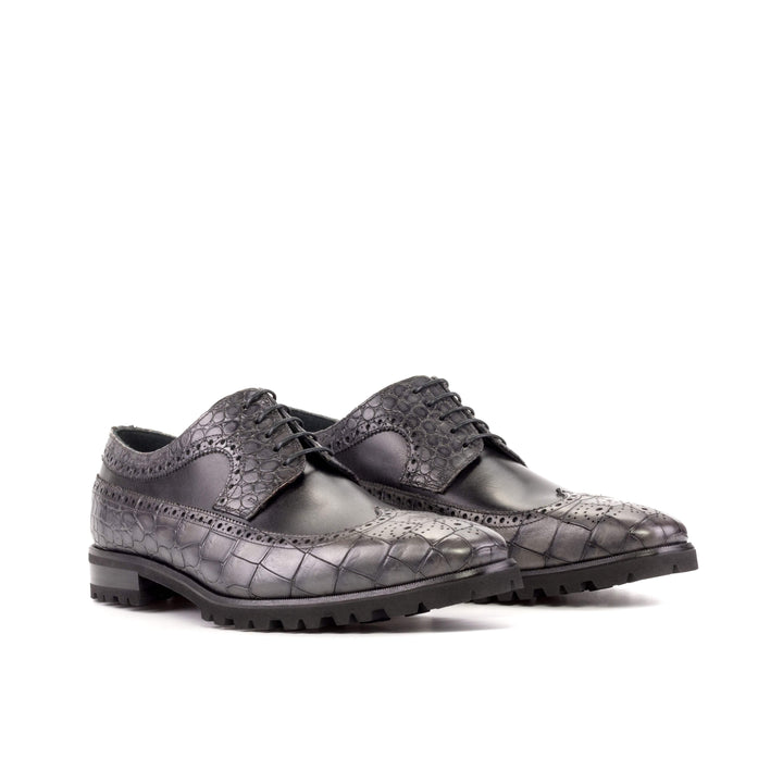 Men's Longwing Blucher Shoes Leather Black Grey 5222 3- MERRIMIUM