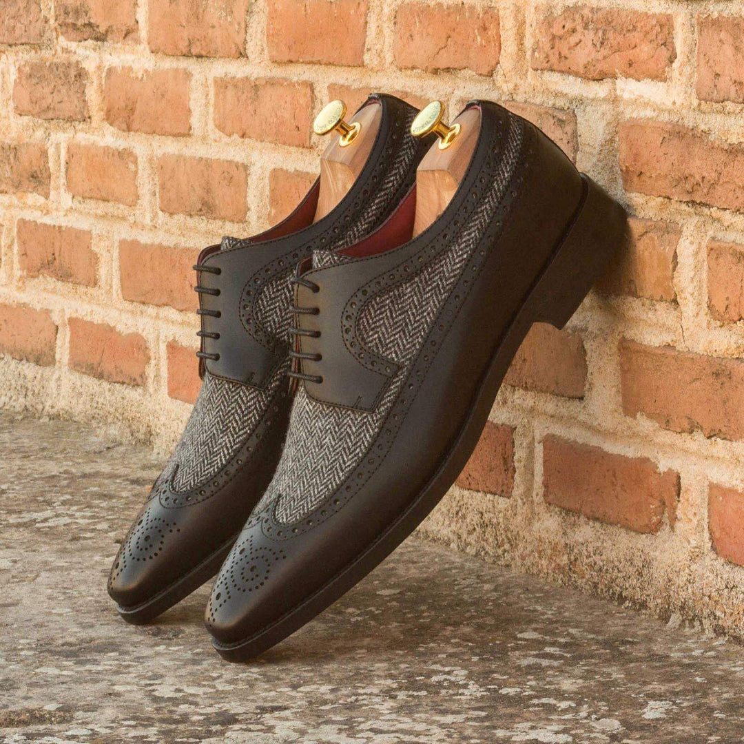 Men's Longwing Blucher Shoes Leather Grey Black 3036 1- MERRIMIUM--GID-1537-3036