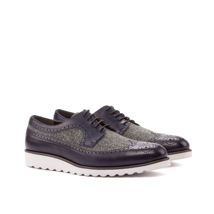 Men's Longwing Blucher Shoes Leather Grey Blue 3526 3- MERRIMIUM