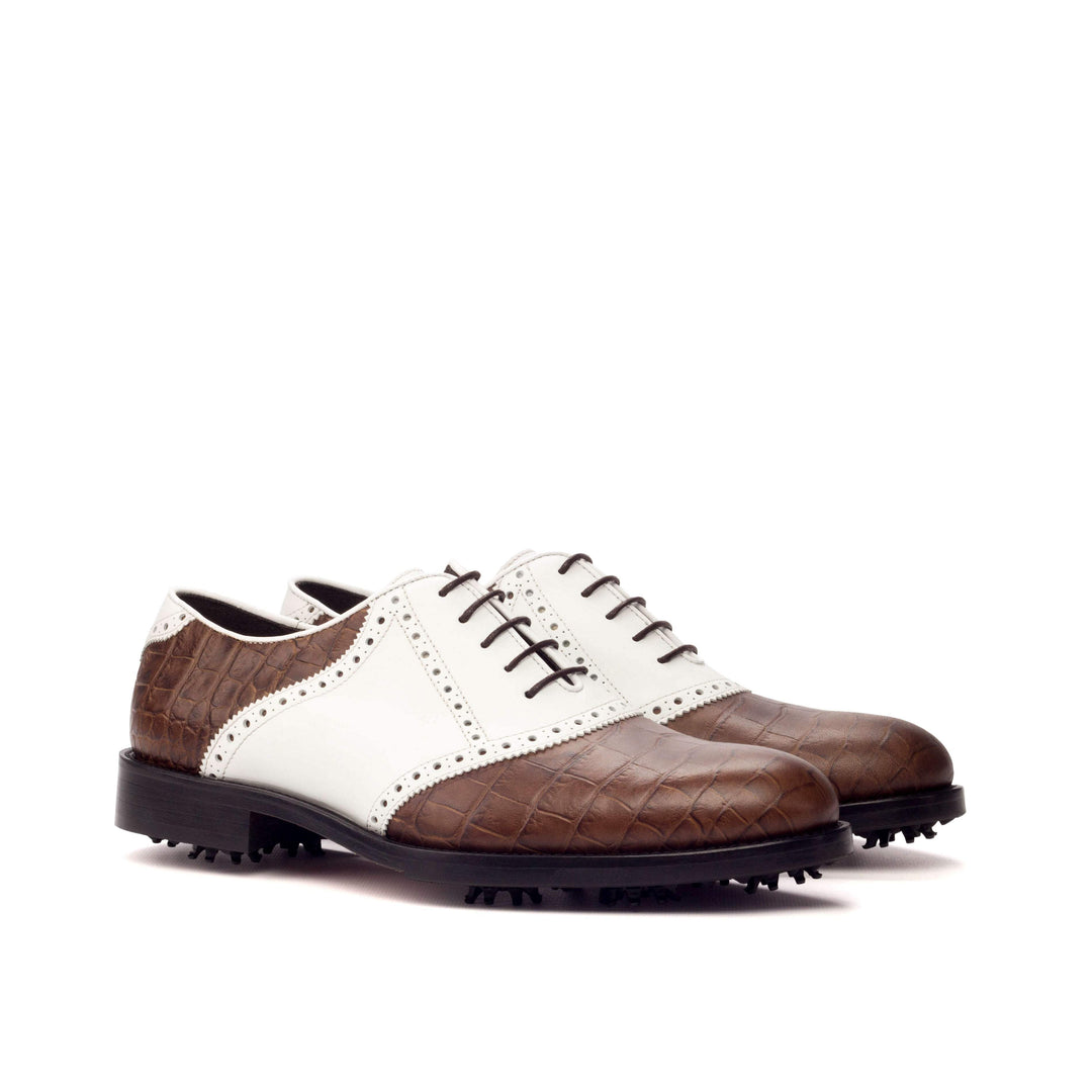 Men's Saddle Golf Shoes Leather Brown White 3393 3- MERRIMIUM