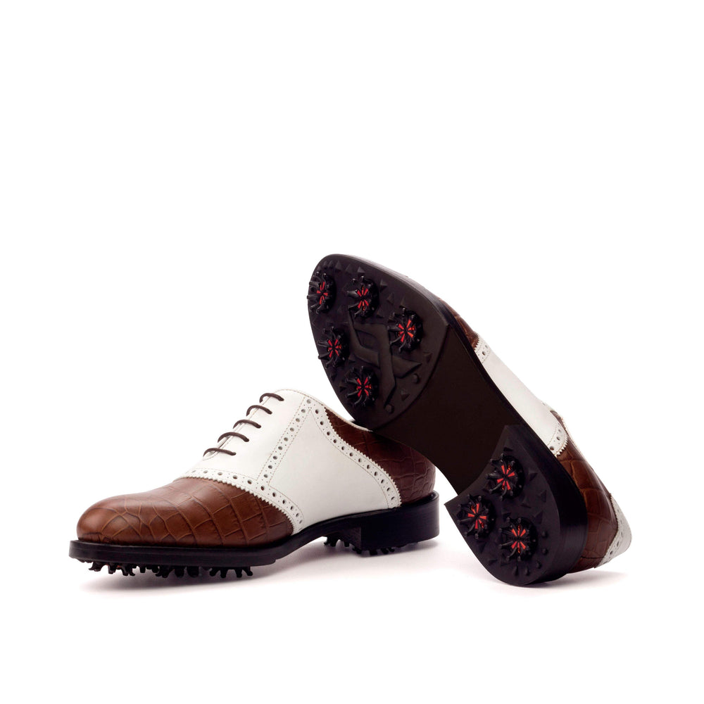 Men's Saddle Golf Shoes Leather Brown White 3393 2- MERRIMIUM