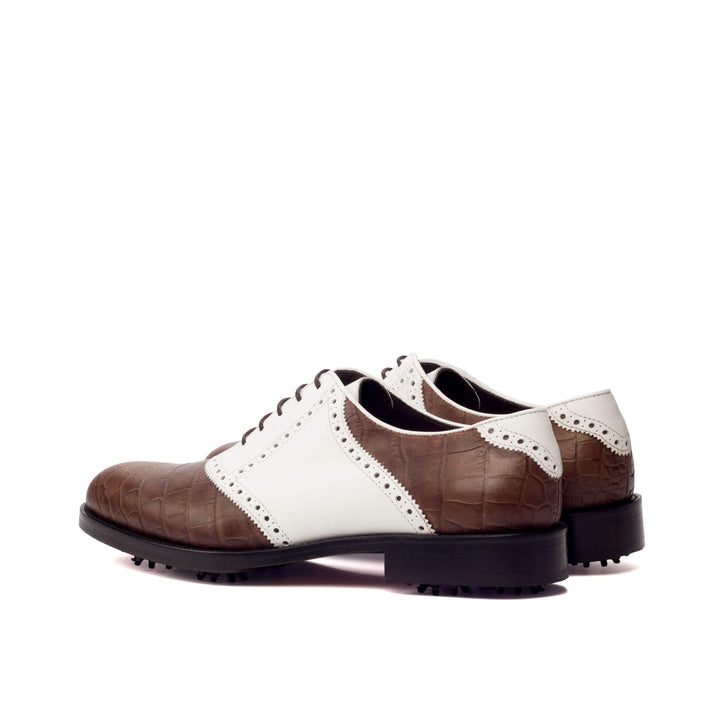 Men's Saddle Golf Shoes Leather Brown White 3393 4- MERRIMIUM