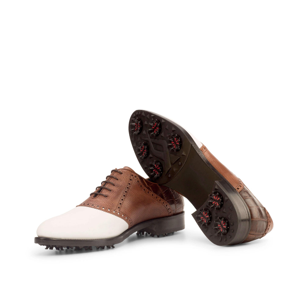 Men's Saddle Golf Shoes Leather Brown White 3723 2- MERRIMIUM