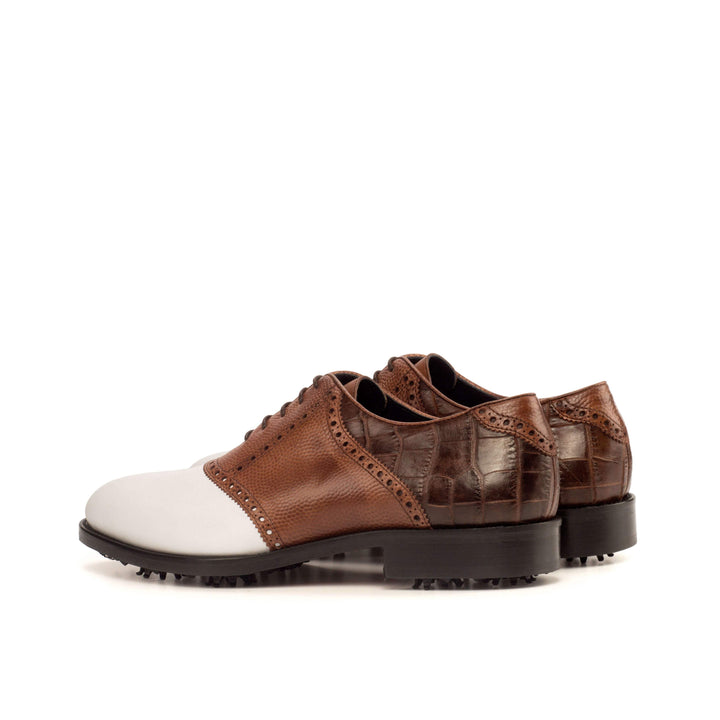 Men's Saddle Golf Shoes Leather Brown White 3723 4- MERRIMIUM