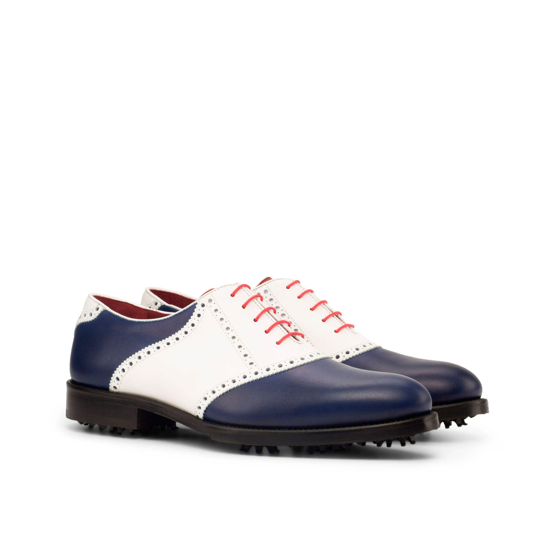 Men's Saddle Golf Shoes Leather White Blue 3815 3- MERRIMIUM