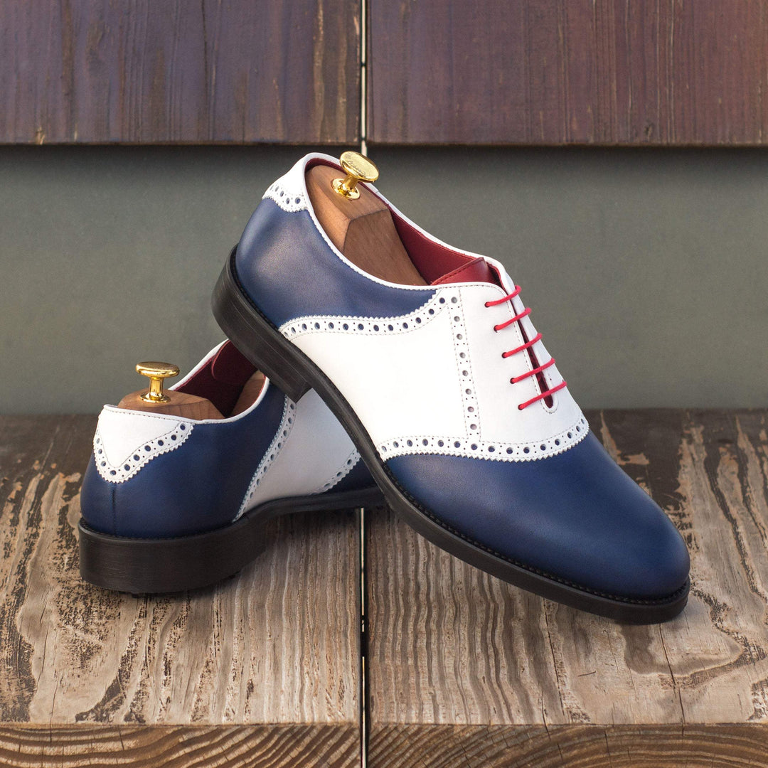 Men's Saddle Golf Shoes Leather White Blue 3815 1- MERRIMIUM--GID-1426-3815