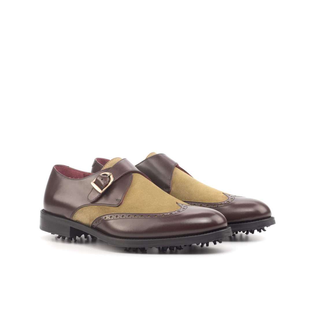Men's Single Monk Golf Shoes Leather Dark Brown Brown 4644 3- MERRIMIUM