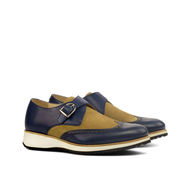 Men's Single Monk Shoes Leather Brown Blue 4336 3- MERRIMIUM