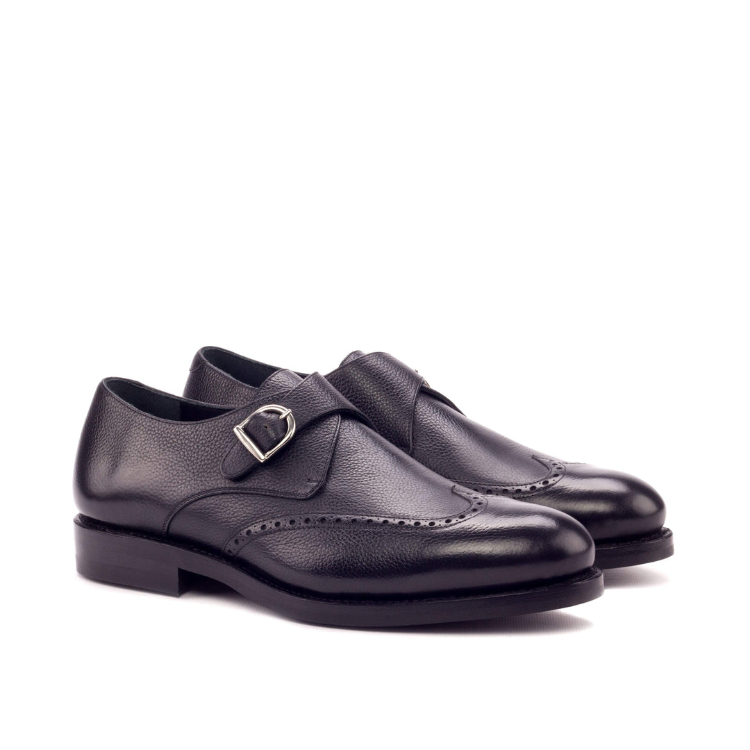 Men's Single Monk Shoes Leather Goodyear Welt Black 3253 3- MERRIMIUM
