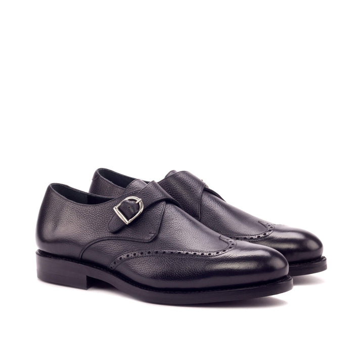 Men's Single Monk Shoes Leather Goodyear Welt Black 3253 3- MERRIMIUM