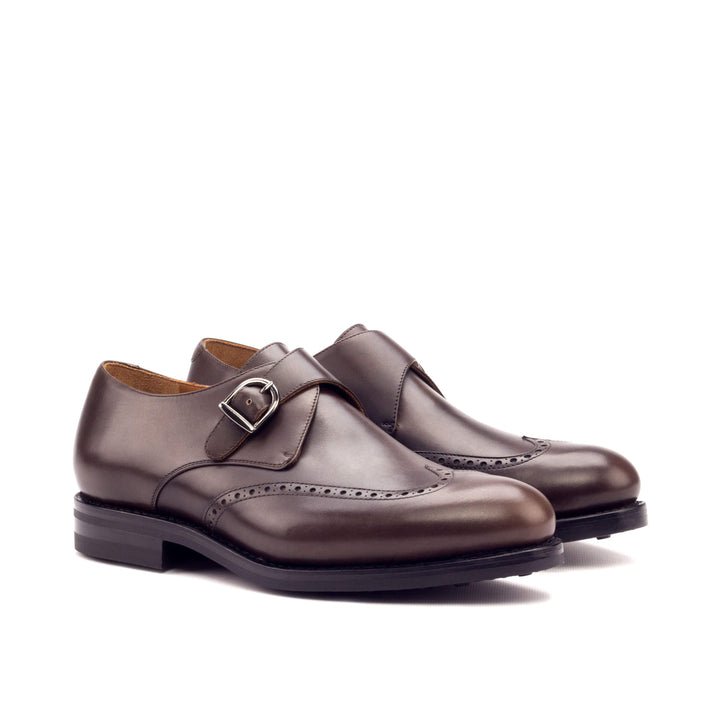 Men's Single Monk Shoes Leather Goodyear Welt Dark Brown 3262 3- MERRIMIUM