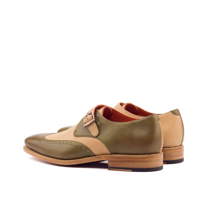 Men's Single Monk Shoes Leather Goodyear Welt Green White 3335 4- MERRIMIUM