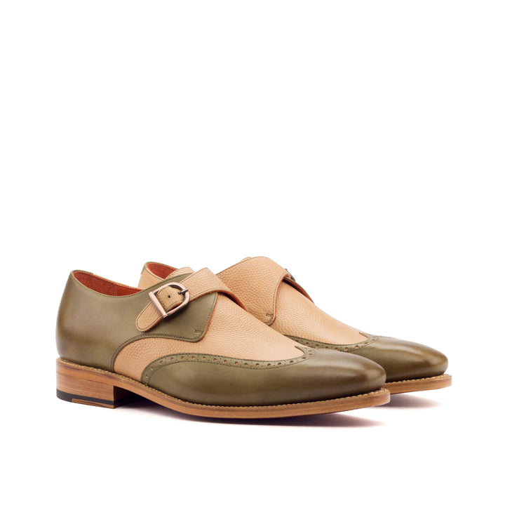 Men's Single Monk Shoes Leather Goodyear Welt Green White 3335 3- MERRIMIUM