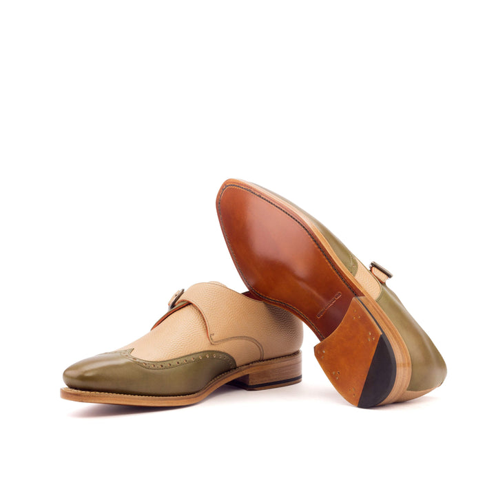 Men's Single Monk Shoes Leather Goodyear Welt Green White 3335 2- MERRIMIUM
