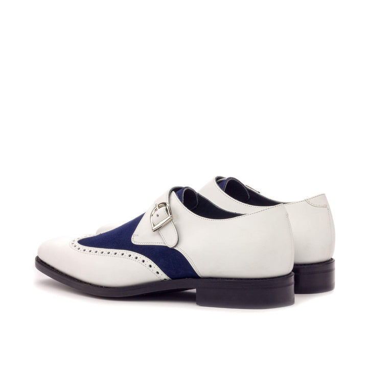 Men's Single Monk Shoes Leather Goodyear Welt White Blue 3406 4- MERRIMIUM
