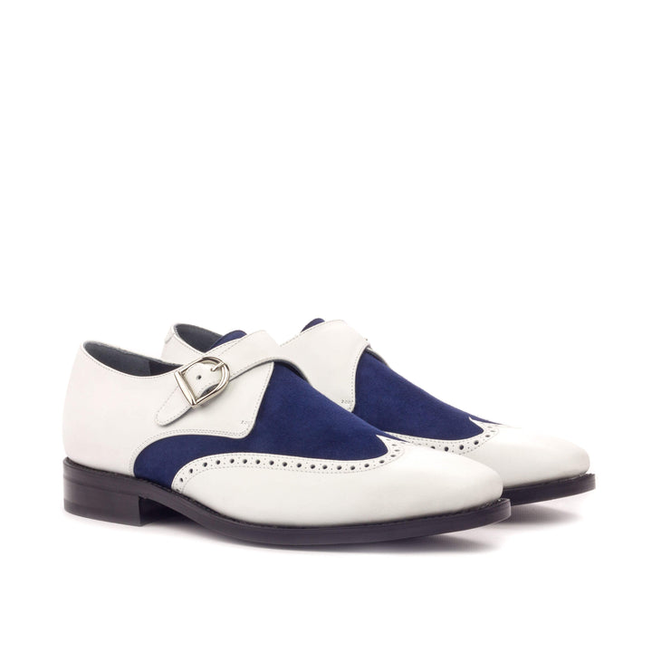 Men's Single Monk Shoes Leather Goodyear Welt White Blue 3406 3- MERRIMIUM