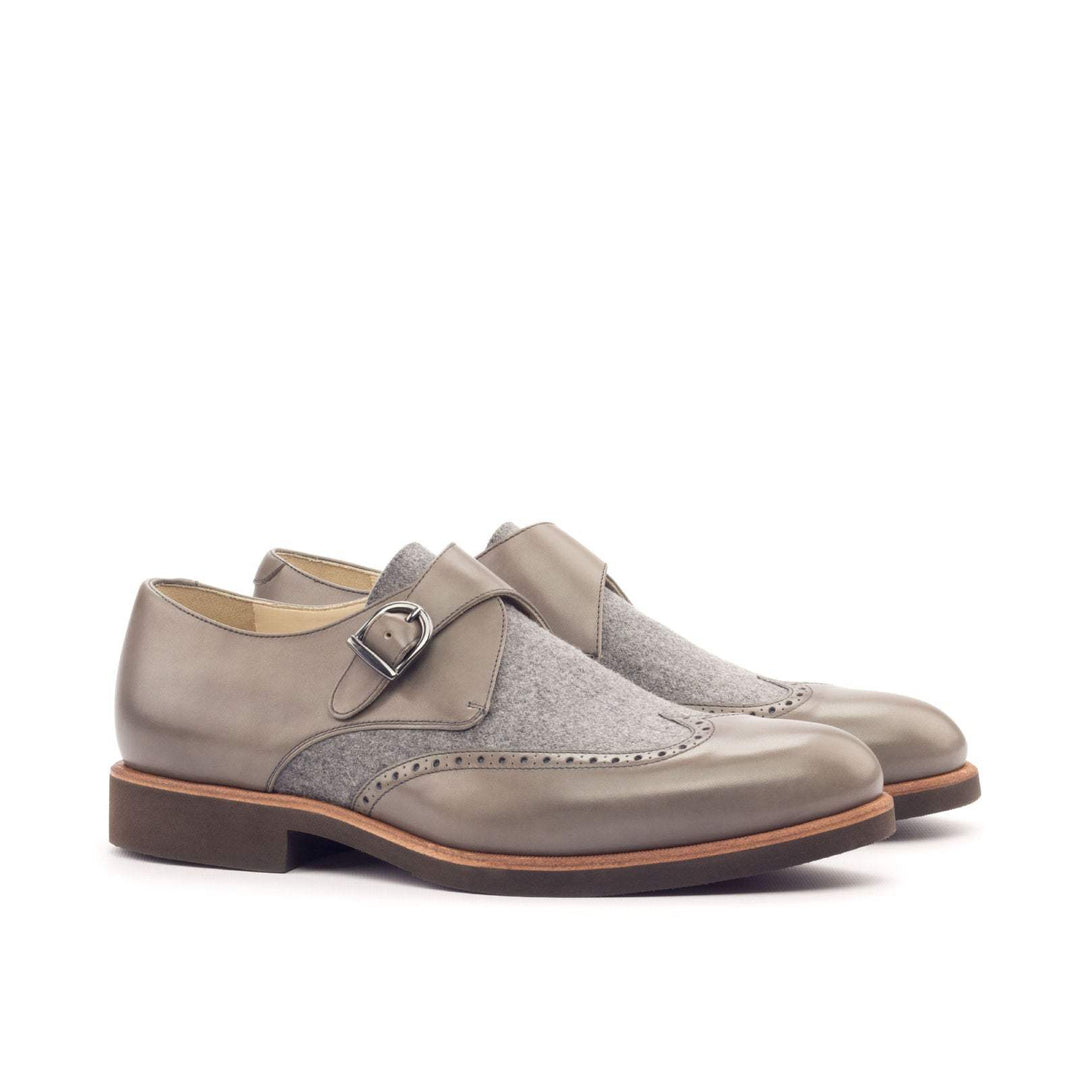 Men's Single Monk Shoes Leather Grey 3103 3- MERRIMIUM