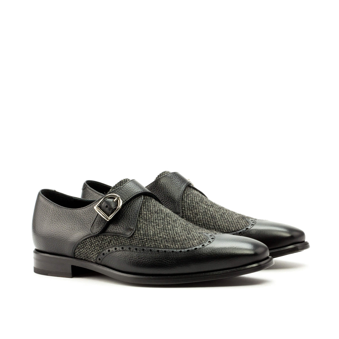 Men's Single Monk Shoes Leather Grey Black 3469 3- MERRIMIUM
