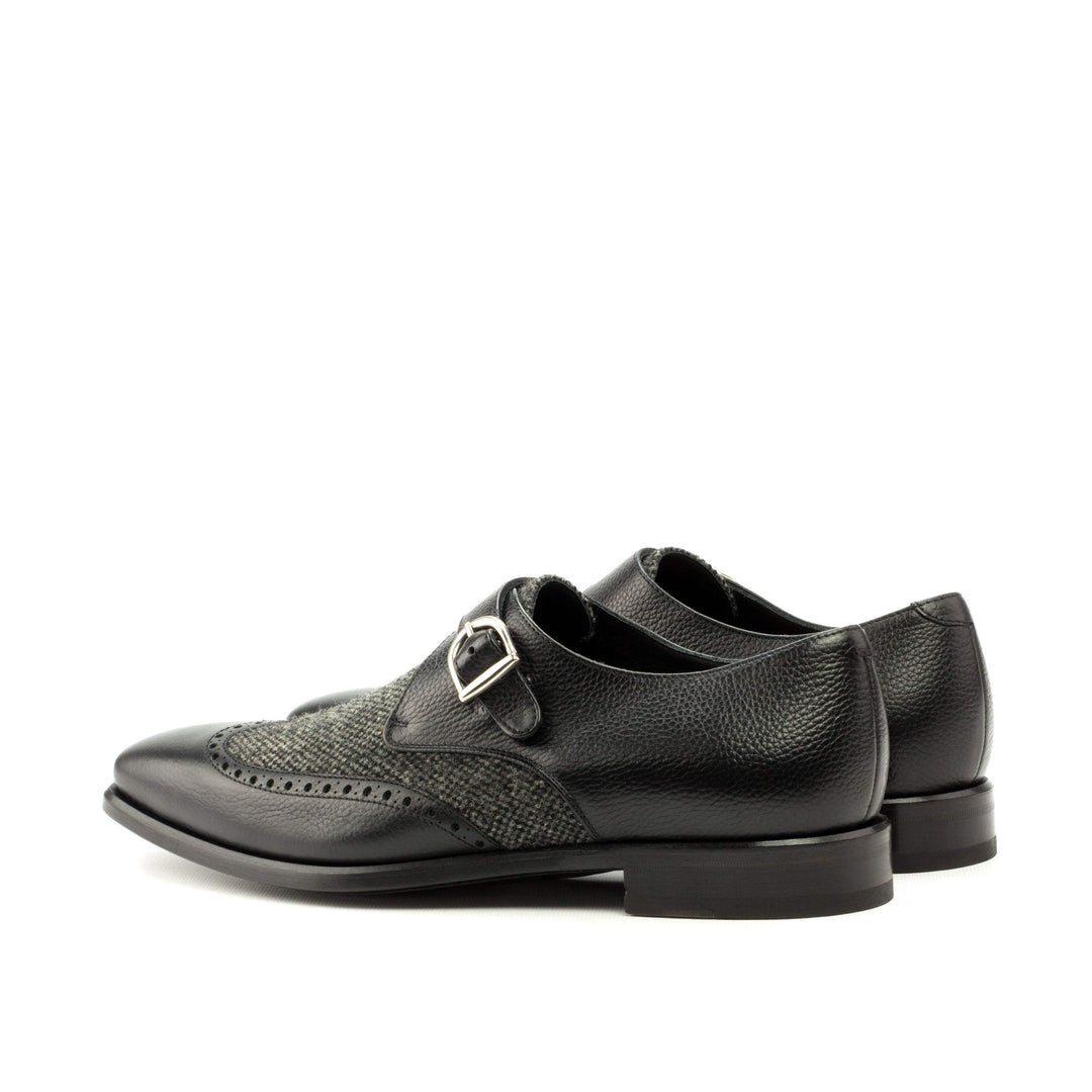 Men's Single Monk Shoes Leather Grey Black 3469 4- MERRIMIUM