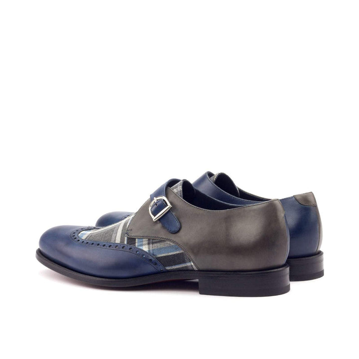 Men's Single Monk Shoes Leather Grey Blue 3003 4- MERRIMIUM