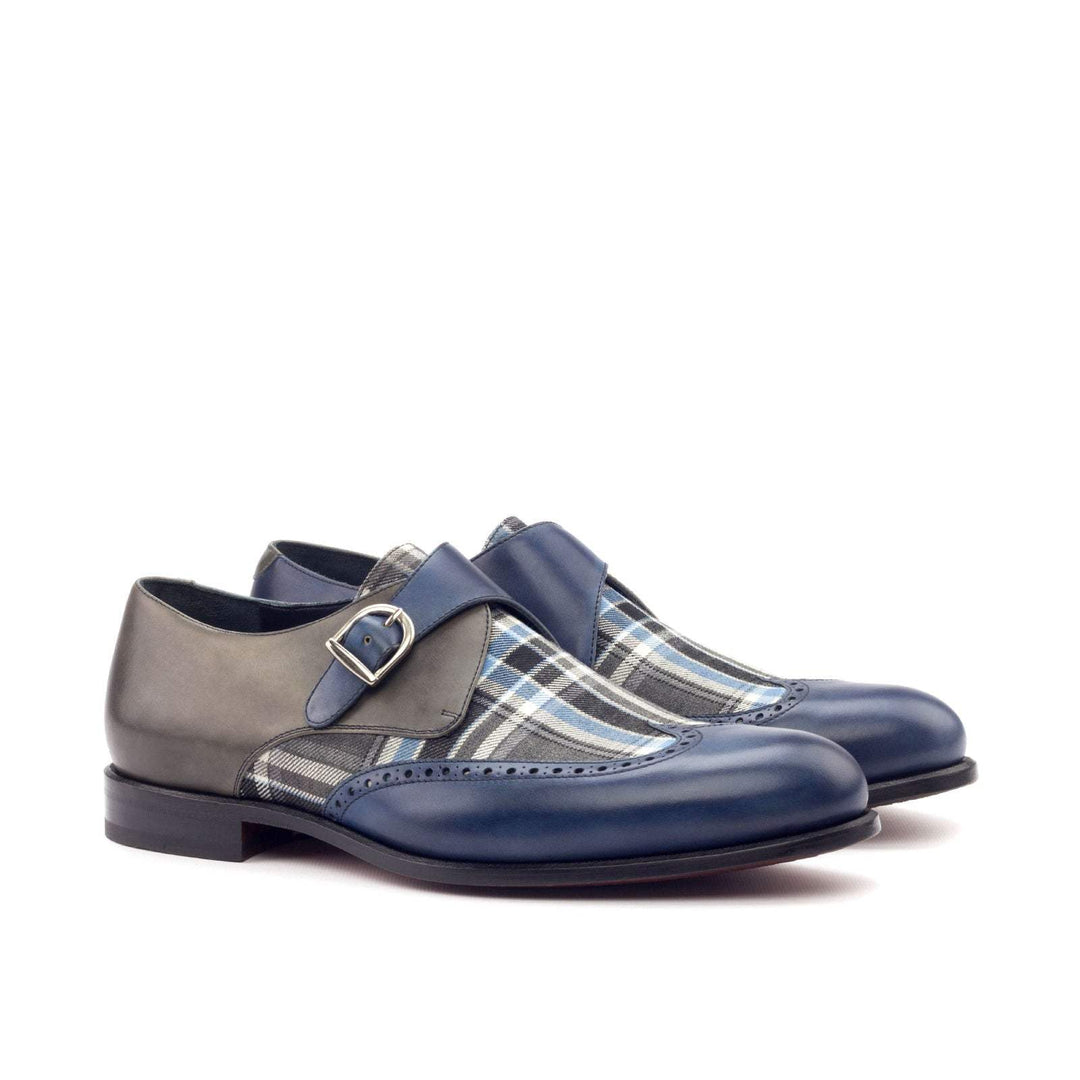 Men's Single Monk Shoes Leather Grey Blue 3003 3- MERRIMIUM