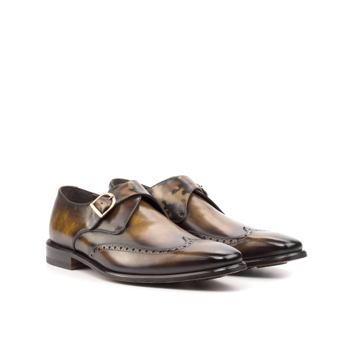 Men's Single Monk Shoes Patina Leather Brown 4719 3- MERRIMIUM