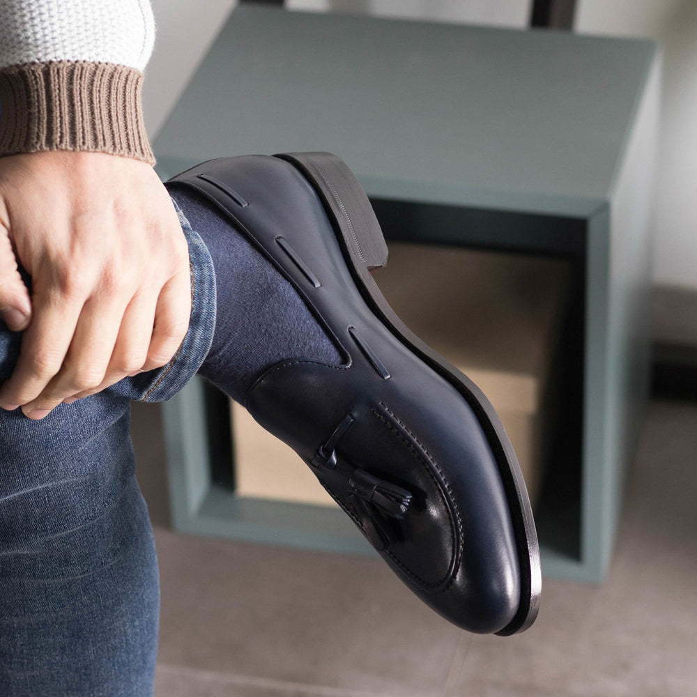 Men's Loafer Leather Shoes Goodyear Welt Wide Plus Size Blue 5633 2 MERRIMIUM