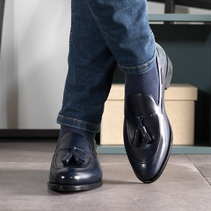 Men's Loafer Leather Shoes Goodyear Welt Wide Plus Size Blue 5633 5 MERRIMIUM