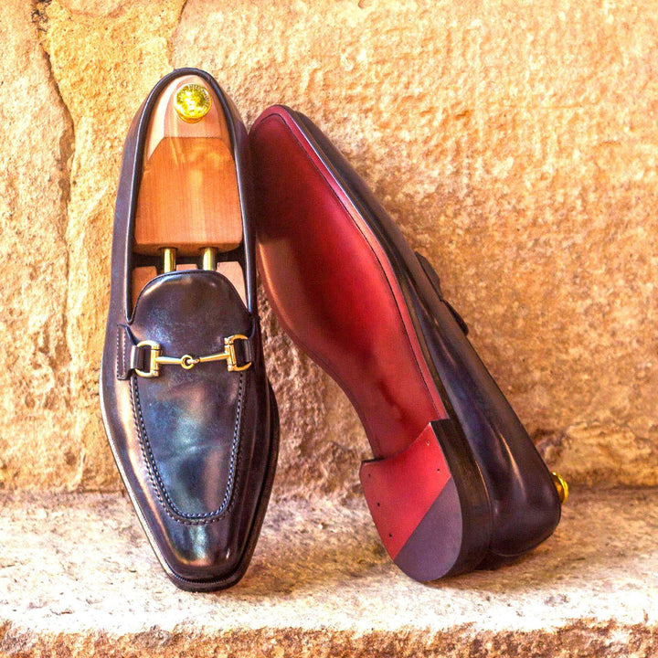 Men's Loafer Shoes Patina Leather Wide Plus Size Blue 2967 1 MERRIMIUM