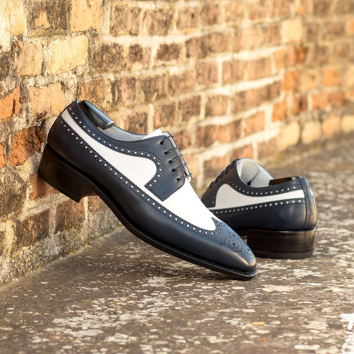 Men's Longwing Blucher Leather Shoes Goodyear Welt Wide Plus Size Blue White 5831 1 MERRIMIUM