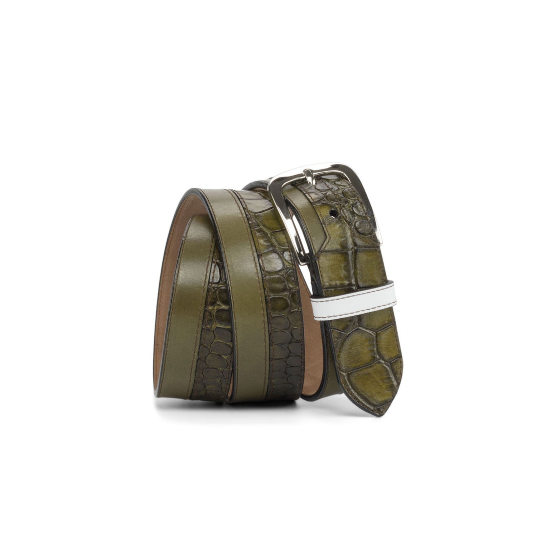 Men's Marseille Leather Belt White Green 4875 4 MERRIMIUM