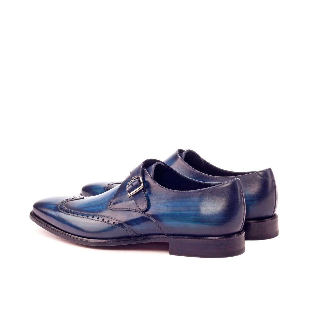 Men's Single Monk Shoes Patina Leather Wide Plus Size Blue 3217 4 MERRIMIUM