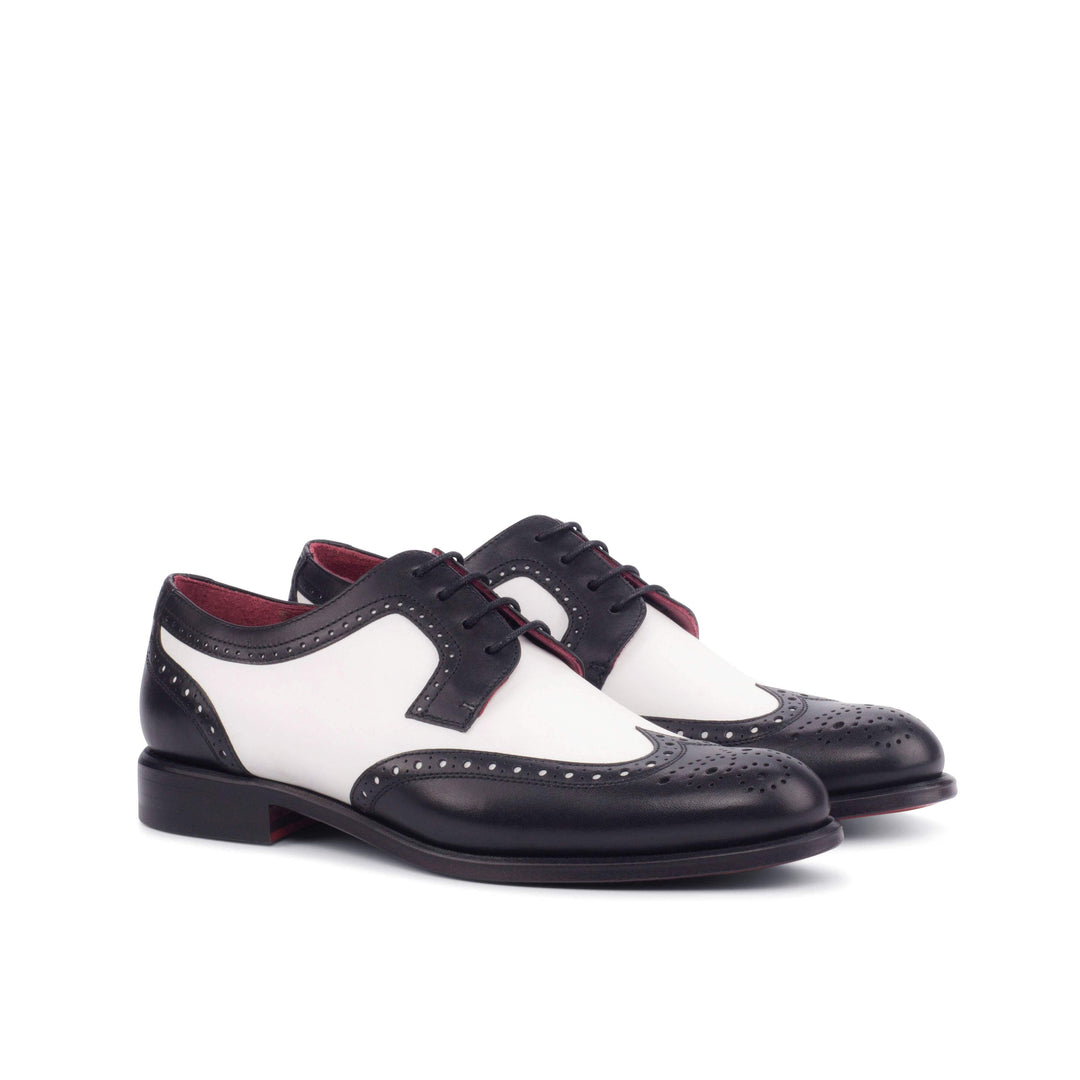 Women's Derby Wingtip Shoes Leather Black White 4193 3- MERRIMIUM