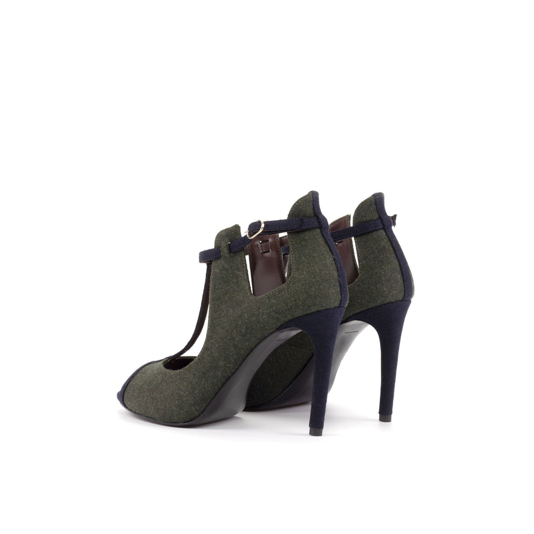 Women's Barcelona Leather High Heels Wide Plus Size Green 5894 2 MERRIMIUM