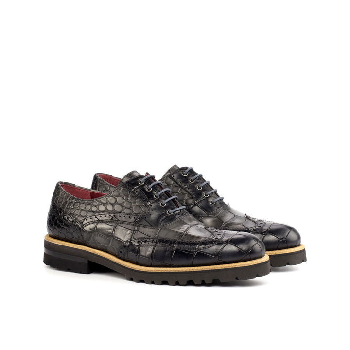 Women's Full Brogue Leather Shoes Black Grey 4477 3 MERRIMIUM