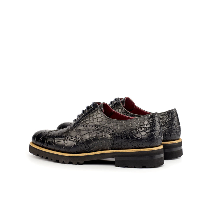 Women's Full Brogue Leather Shoes Black Grey 4477 4 MERRIMIUM